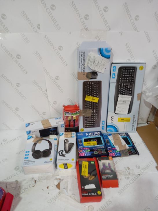 LOT OF ASSORTED ITEMS TO INCLUDE KEYBOARDS, HEADPHONES AND LANDLINE PHONES