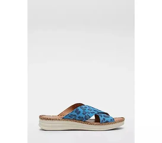 ADESSO BAMBAM PRINTED SUEDE WRAP SANDAL IN BLUE SIZE 7 