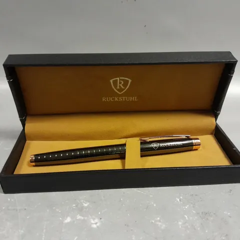 RUCKSTUHL STAINLESS STEEL LUXURY PEN IN GIFT BOX – BLACK & ROSE GOLD COLOUR CASE