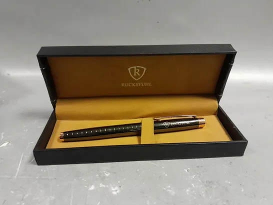 RUCKSTUHL STAINLESS STEEL LUXURY PEN IN GIFT BOX – BLACK & ROSE GOLD COLOUR CASE