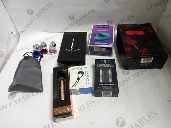 LOT OF APPROX 10 ASSORTED ADULT ITEMS TO INCLUDE ANAL PLUGS, DATE NIGHT KIT, VIBRATORS ETC