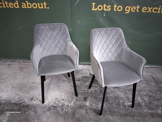 PAIR OF DESIGNER PLUSH GREY FABRIC TUB DINING CHAIRS,QUILTED BACKS