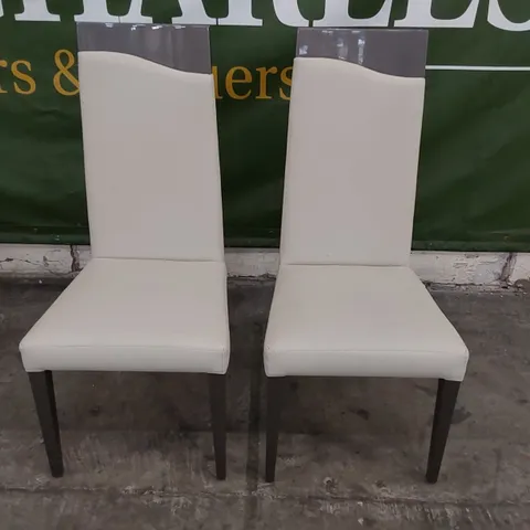 SET OF 2 DESIGNER CLR CREAM FAUX LEATHER DINING CHAIRS (2 ITEMS)