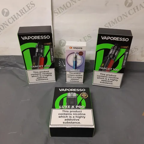 BOX OF APPROXIMATELY 10 ASSORTED E-CIGARATTES TO INCLUDE VAPORESSO, ASPIRE 