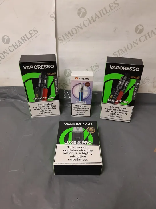 BOX OF APPROXIMATELY 10 ASSORTED E-CIGARATTES TO INCLUDE VAPORESSO, ASPIRE 