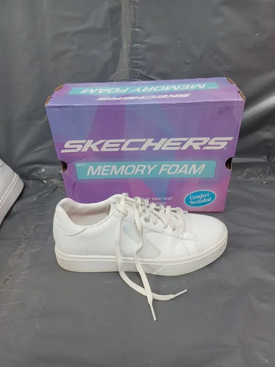 BOXED PAIR OF SKETCHERS MEMORY FOAM CLASSIC EDEN WHITE SNEAKER SIZE 4 1/2 