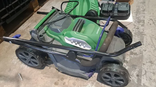 POWERBASE 34CM CORDLESS LAWNMOWER WITH CHARGER AND BATTERIES 