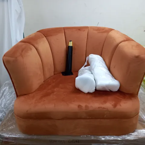 ORANGE FABRIC CHAIR ON WOODEN LEGS / COLLECTION ONLY