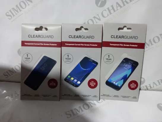 BOX OF APPROX 100 CLEAR GUARD SCREEN PROTECTORS TO INCLUDE - SAMSUNG GALAXY EDGE S7 - SAMSUNG GALAXY A5 - SAMSUNG GALAXY S8+ 