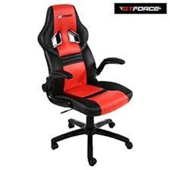 GT FORCE FORMULA RX LEATHER RACING SPORTS OFFICE CHAIR WITH FOOTSTOOL IN BLACK & BLUE