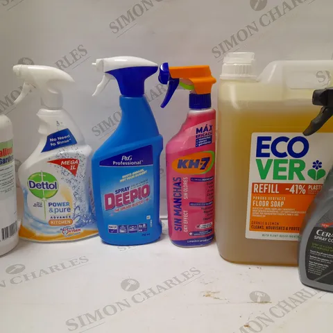 LOT OF APPROX 9 ASSORTED HOUSEHOLD ITEMS TO INCLUDE DETTOL POWER & PURE SPRAY, P&G THE GREASE BUSTER, HYBRID SPRAY COATING, ETC - COLLECTION ONLY 