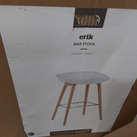 BOXED DESIGNER ERIK BAR STOOL WHITE H78 W51 D49cm