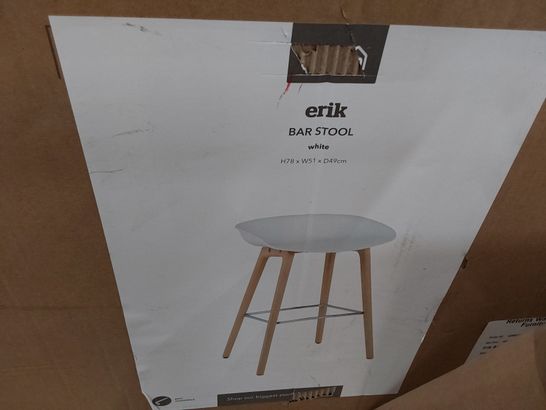BOXED DESIGNER ERIK BAR STOOL WHITE H78 W51 D49cm