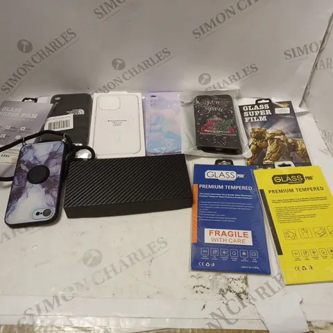 APPROXIMATELY 20 PHONE ITEMS TO INCLUDE PHONE CASES, SCREEN PROTECTORS AND TEMPERED GLASS