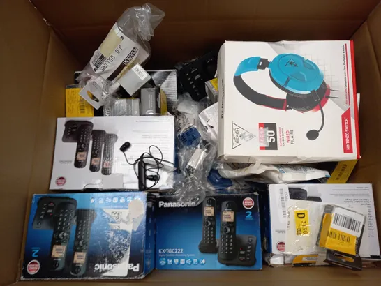 LARGE BOX OF ASSORTED ELECTRICAL ITEMS TOO INCLUDE ANSWERING MACHINES , ALARM CLOCKS , RADIOS , ETC