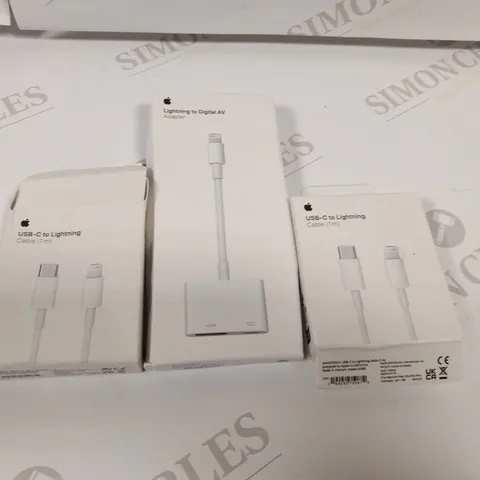 3 ASSORTED APPLE PRODUCTS TO INCLUDE; USB-C TO LIGHTNING CABLES AND LIGHTNING TO DIGITAL AV ADAPTER