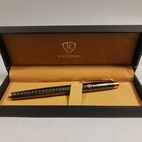 RUCKSTUHL STAINLESS STEEL LUXURY PEN IN GIFT BOX – BLACK & ROSE GOLD COLOUR CASE