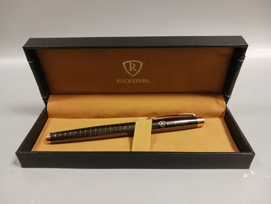 RUCKSTUHL STAINLESS STEEL LUXURY PEN IN GIFT BOX – BLACK & ROSE GOLD COLOUR CASE