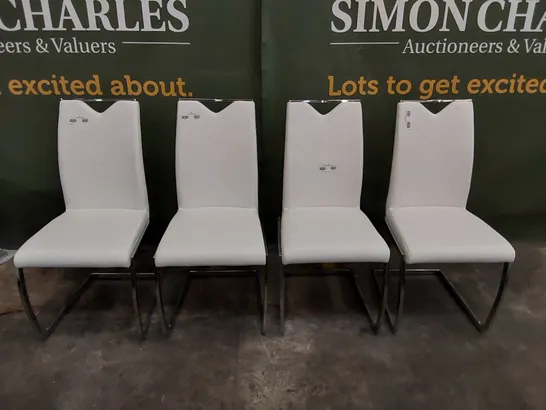 SET OF 4 WHITE LEATHER DINING CHAIRS 