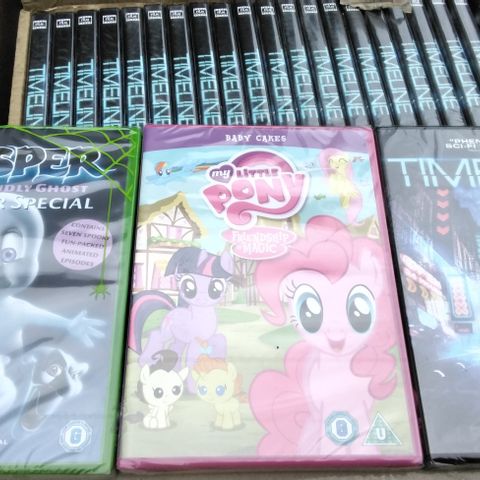 PALLET OF APPROXIMATELY 2100 NEW DVDS INCLUDING CASPER THE FRIENDLY GHOST BUMPER SPECIAL, MY LITTLE PONY FRIENDSHIP IS MAGIC, TIMELINE 