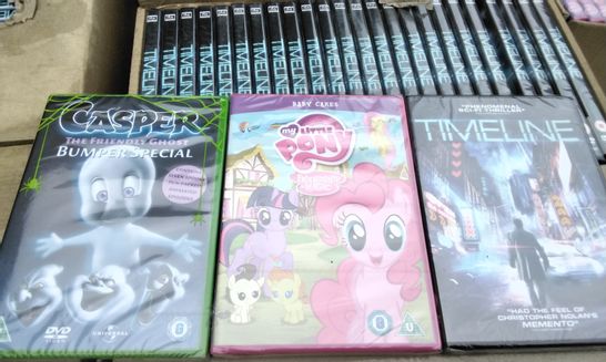 PALLET OF APPROXIMATELY 2100 NEW DVDS INCLUDING CASPER THE FRIENDLY GHOST BUMPER SPECIAL, MY LITTLE PONY FRIENDSHIP IS MAGIC, TIMELINE 