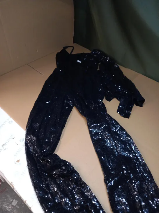 CLUB L SEQUIN ONE SLEEVE LONG JUMPSUIT - SIZE 6