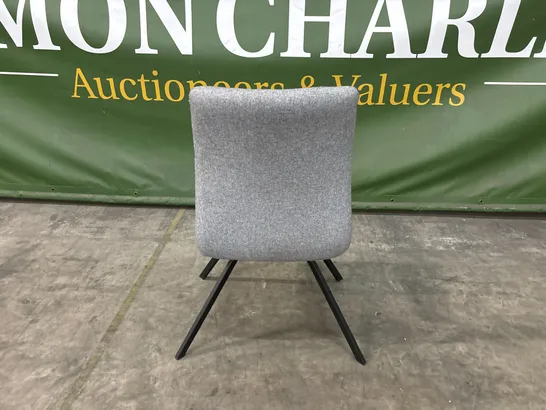 DESIGNER GREY FABRIC DINING CHAIR WITH BLACK METAL LEGS 