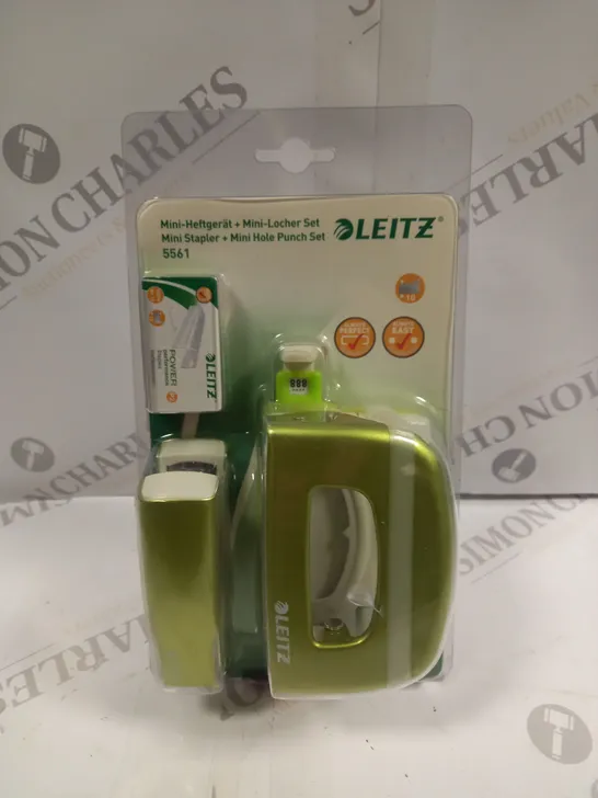 LEITZ MINI STAPLER & HOLE PUNCH SET IN GREEN