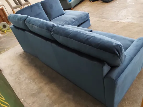 THE ALDERTON 5-SEATER CHAISE SOFA BED IN UPHOLSTERED UNIFORM BLUE FABRIC