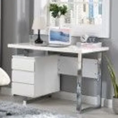BOXED SYDNEY WHITE GLOSS COMPUTER DESK WITH 3 DRAWERS (2 BOXES)