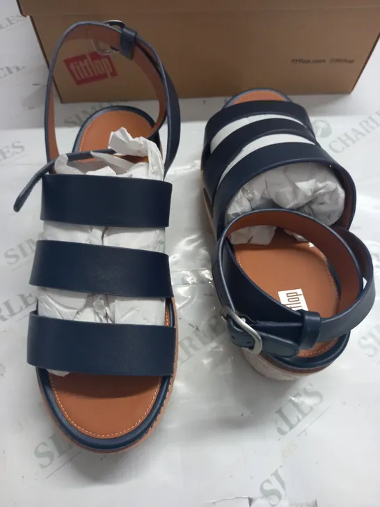 BOXED PAIR OF FITFLOP ELOISE BACK STRAP ESPADRILLE WEDGES IN MIDNIGHT NAVY - UK 8