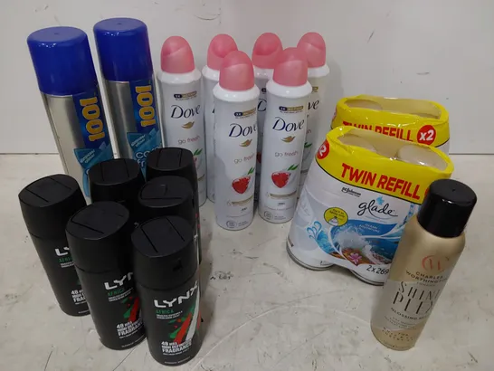 TWO TOTES OF ASSORTED AEROSOLS INCLUDING, WURTH & MOTUL VEHICLE CARE PRODUCTS, VASELINE INTENSIVE CARE BODY LOTION, SCHOLL ATHELETES FOOT SPRAY, DOVE DEODORANT, 1001 CARPET CLEANER, GLADE AIR REFILS, 