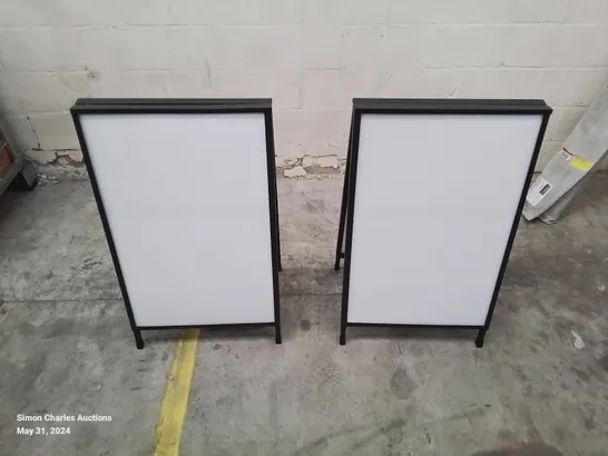 A BOX OF 2 BLANK WHITE BOARD SIGNS 