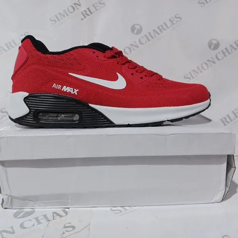 BOXED PAIR OF NIKE AIR MAX TRAINERS IN RED EU SIZE 40