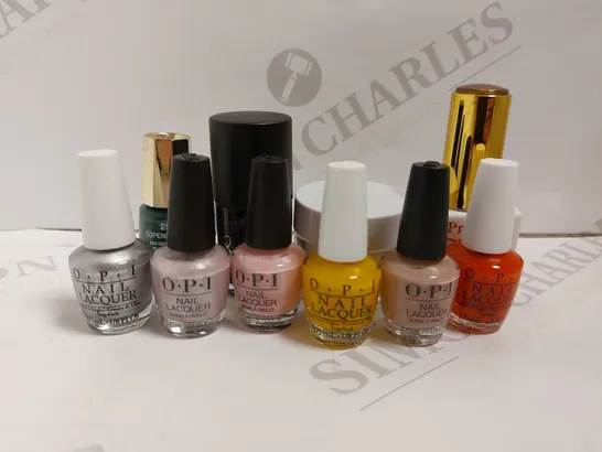 BOX OF APPROX 10 MANICURE ITEMS TO INCLUDE O.P.I NAIL LACQUER, GLAMRDIP POWDER DIP AND PREMIER GEL POLISH