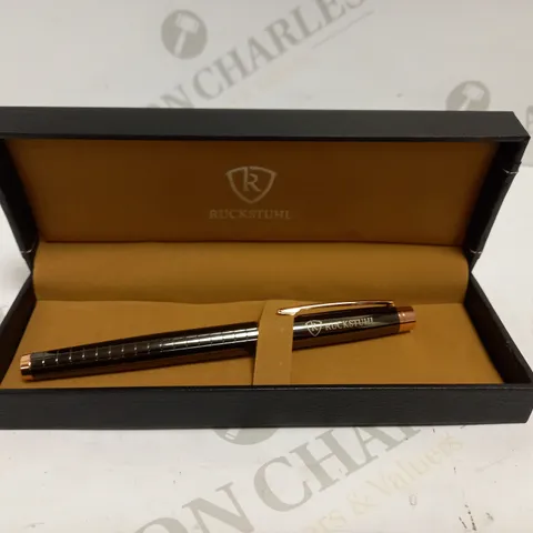 RUCKSTUHL STAINLESS STEEL LUXURY PEN IN GIFT BOX – BLACK & ROSE GOLD COLOUR CASE - HAND ASSEMBLED