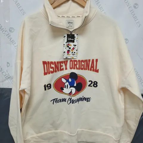 DISNEY ORIGINAL TEAM CHAMPIONS QUARTER ZIP FLEECE IN CREAM - LARGE