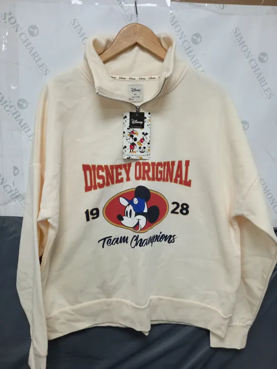 DISNEY ORIGINAL TEAM CHAMPIONS QUARTER ZIP FLEECE IN CREAM - LARGE