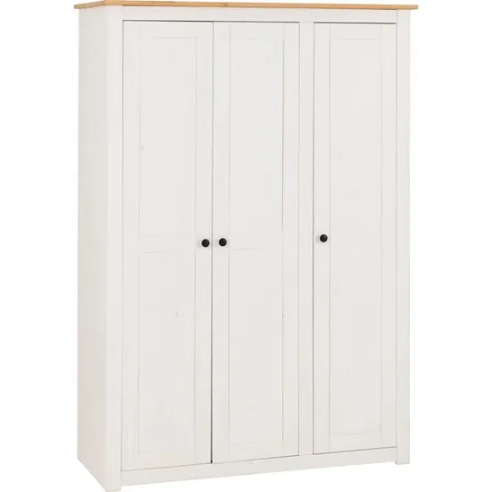 BOXED AMARU 3 DOOR SOLID WOOD WARDROBE (2 BOXES)