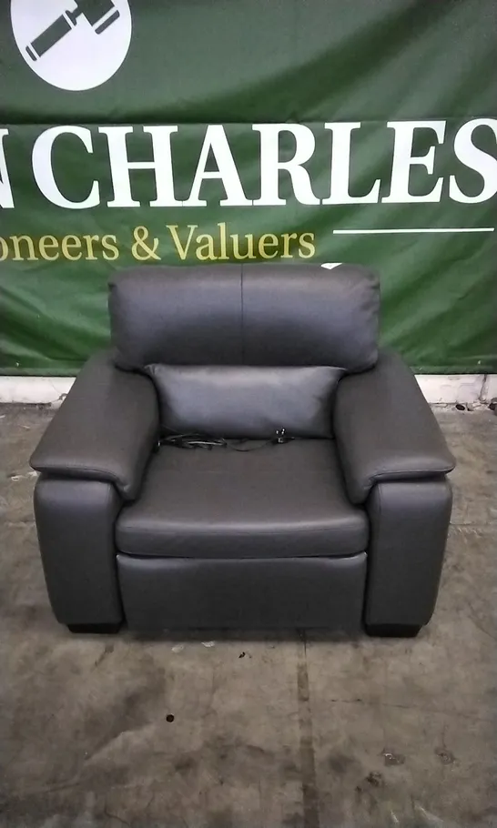 QUALITY ITALIAN DESIGNER GRADO CHARCOAL GREY LEATHER POWER RECLINER ARMCHAIR