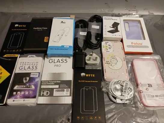 LOT OF ASSORTED MOBILE PHONE ACCESSORIES TO INCLUDE SCREEN PROTECTORS, CASES, CHARGERS AND CABLES