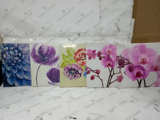 5 FLOWER CANVASES FOR HOME DECOR 40CM BY 40CM - COLLECTION ONLY