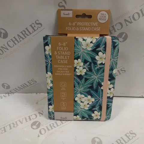 APPROXIMATELY 50 PACKAGED TRENDZ 6-8" FOLIO & STAND TABLET CASES IN HAWAIIAN FLORAL (COMPATIBLE WITH IPAD MINI, GALAXY TAB, KINDLE & MORE)