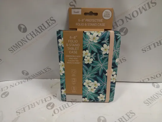 APPROXIMATELY 50 PACKAGED TRENDZ 6-8" FOLIO & STAND TABLET CASES IN HAWAIIAN FLORAL (COMPATIBLE WITH IPAD MINI, GALAXY TAB, KINDLE & MORE)