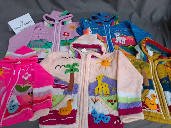 LARGE QUANTITY OF COLOURFUL HANDMADE CHILDRENS CARDIGANS - VARIOUS SIZES