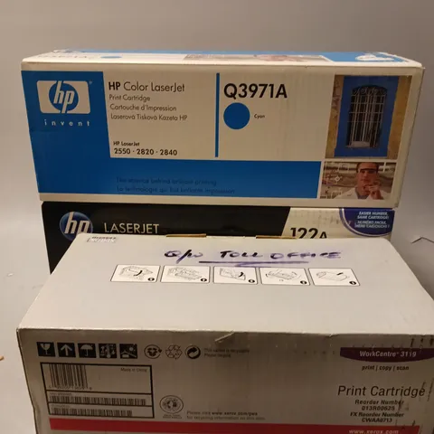10 BOXED PRINTER CARTRIDGES TO INCLUDE XEROX WORKCENTRE 3119 CARTRIDGE, Q3971A CYAN, Q3962A 122A YELLOW, ETC