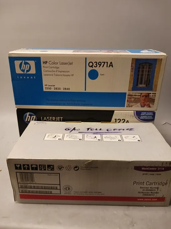 10 BOXED PRINTER CARTRIDGES TO INCLUDE XEROX WORKCENTRE 3119 CARTRIDGE, Q3971A CYAN, Q3962A 122A YELLOW, ETC