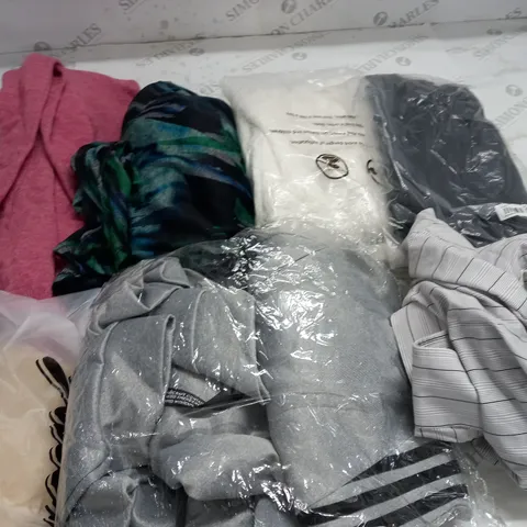 BOX OF ASSORTED CLOTHING ITEMS TOO INCLUDE JUMPERS, SHIRTS AND TROUSERS IN VARIOUS SIZES AND COLOURS   