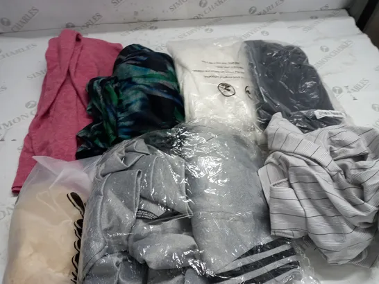 BOX OF ASSORTED CLOTHING ITEMS TOO INCLUDE JUMPERS, SHIRTS AND TROUSERS IN VARIOUS SIZES AND COLOURS   