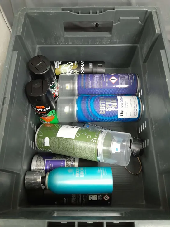 APPROXIMATELY 12 ASSORTED AEROSOLS TO INCLUDE TED BAKER BODY SPRAY , LYNX BODY SPRAY , SPRAY PAINT , ETC 